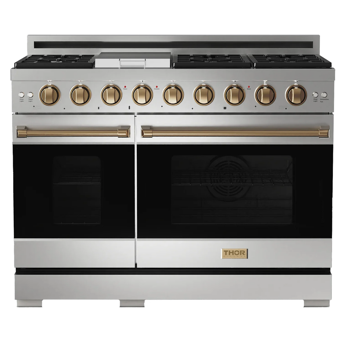 Thor Kitchen Gordon Ramsay Series 48-Inch Professional Liquid Propane/Gas Range with Double Oven in Stainless Steel with Bronze Trim RSG48E-BRZ/RSG48ELP-BRZ - Gas Range - Thor Kitchen