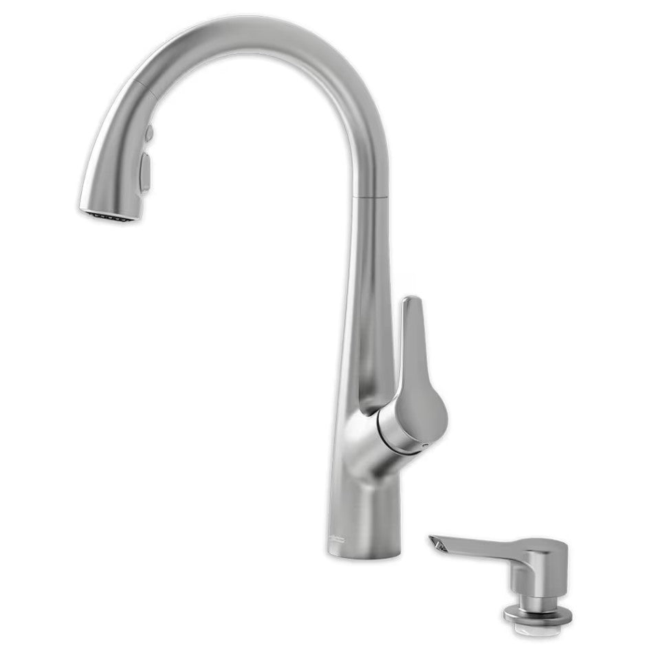 American Standard Kerris Single Handle 3-Spray Pull-Down Kitchen Faucet in Stainless Steel with Soap Dispenser - 9129301.075