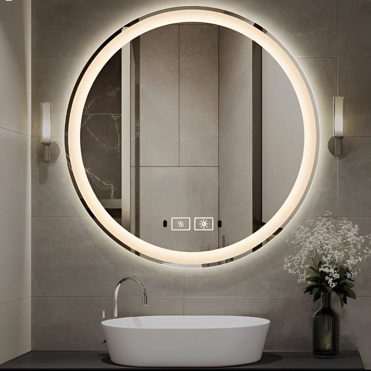 28" Round Mirror with LED Light MSL-624 - RenoShop