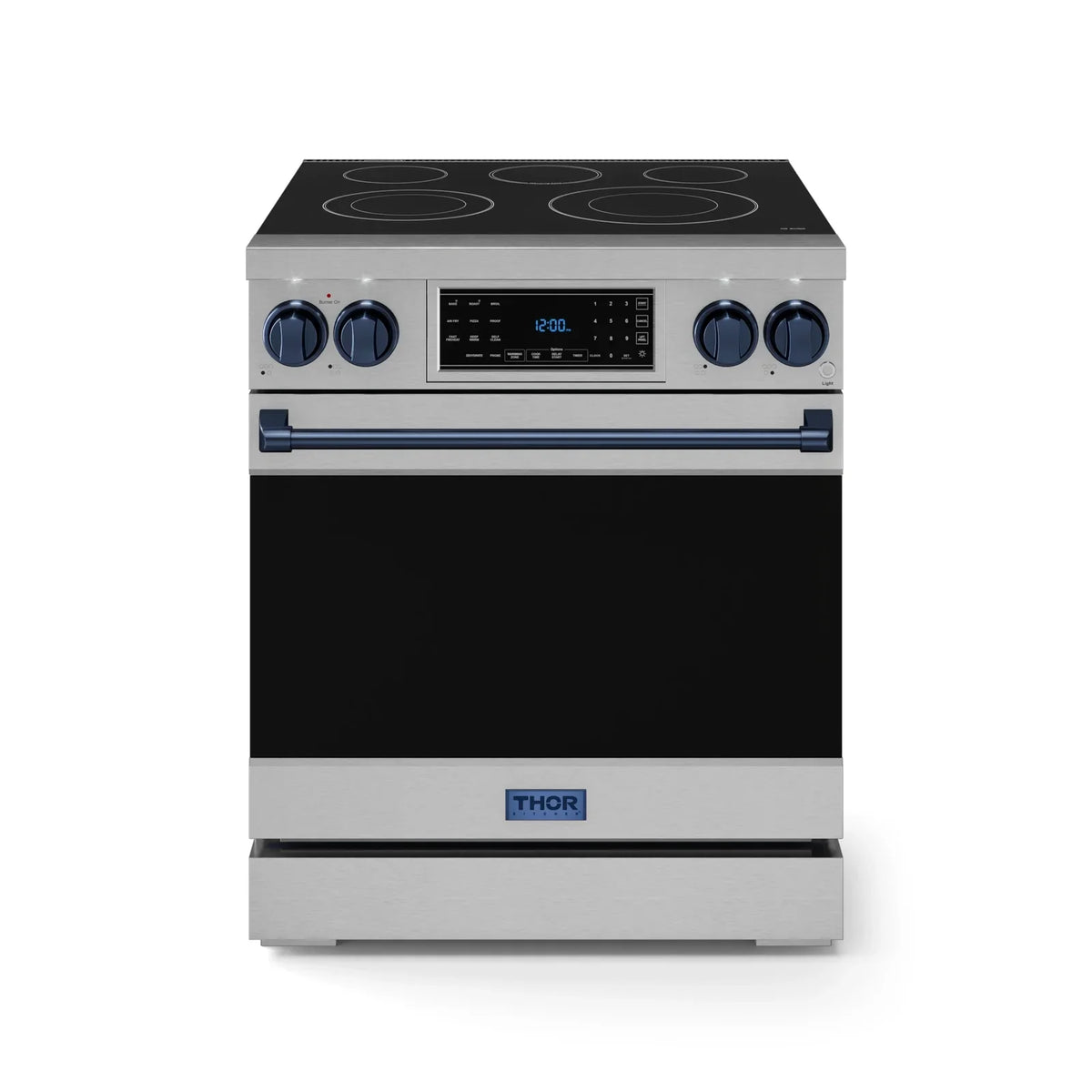 Thor Kitchen Gordon Ramsay Series 30-Inch Professional Electric Range with Tilt Panel Touch Control in Stainless Steel with Navy Blue Trim RSE30-BLU - Electric Range - Thor Kitchen