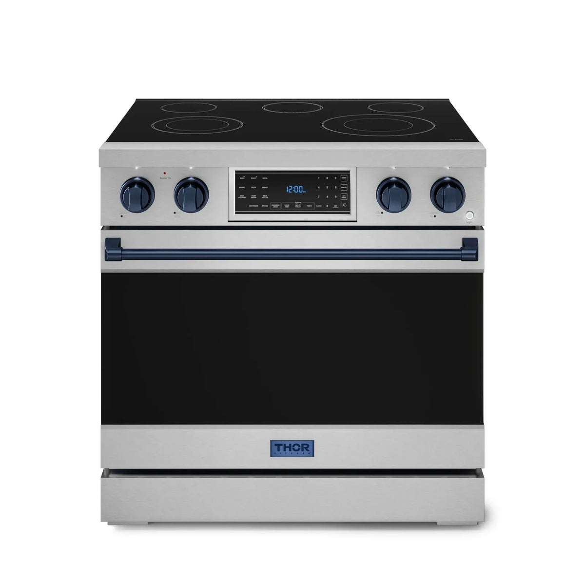 Thor Kitchen Gordon Ramsay Series 36-Inch Professional Electric Range with Tilt Panel Touch Control in Stainless Steel with Navy Blue Trim RSE36-BLU - Electric Range - Thor Kitchen