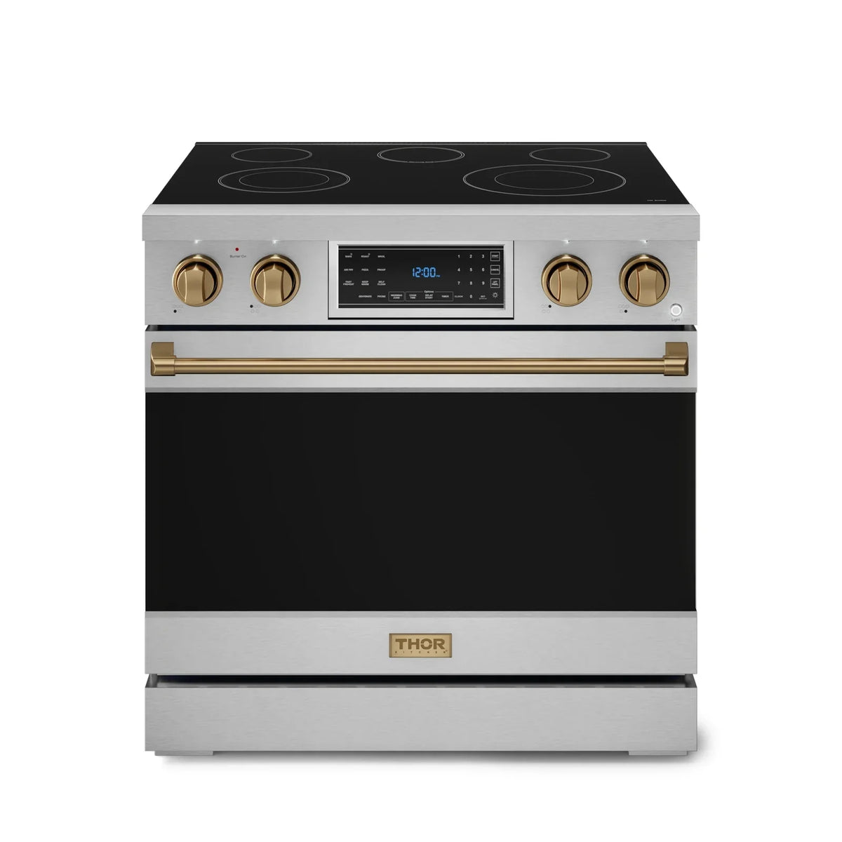 Thor Kitchen Gordon Ramsay Series 36-Inch Professional Electric Range with Tilt Panel Touch Control in Stainless Steel with Bronze Trim RSE36-BRZ - Electric Range - Thor Kitchen