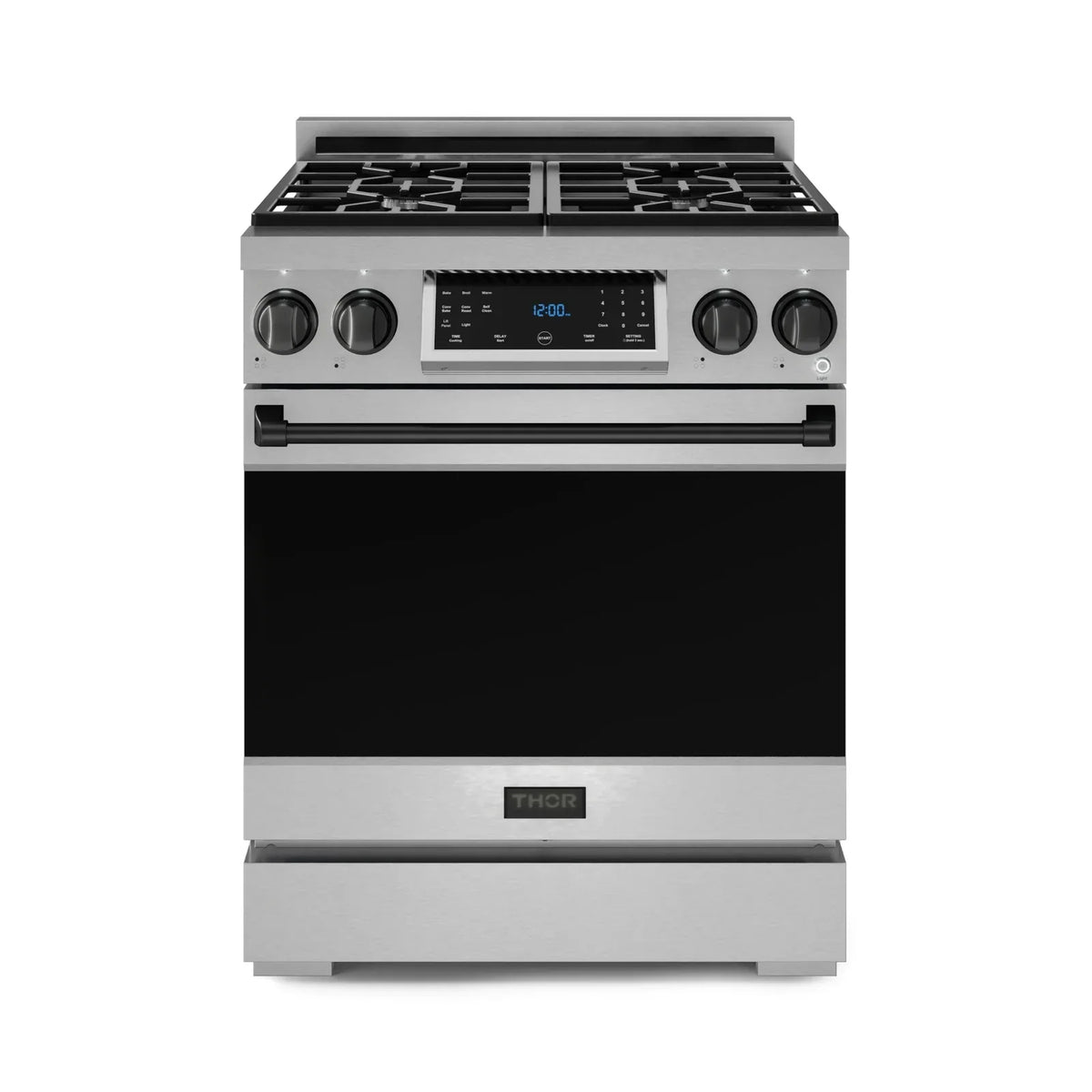 Thor Kitchen Gordon Ramsay Series 30-Inch Professional Liquid Propane/Gas Range with Tilt Panel Touch Control in Stainless Steel with Black Trim RSG30-BLK/RSG30LP-BLK - Gas Range - Thor Kitchen