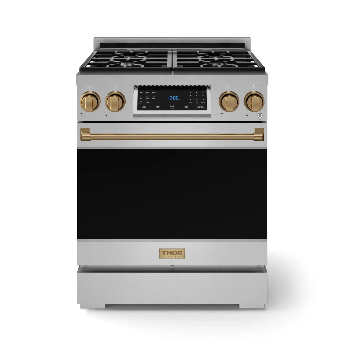 Thor Kitchen Gordon Ramsay Series 30-Inch Professional Liquid Propane/Gas Range with Tilt Panel Touch Control in Stainless Steel with Bronze Trim RSG30-BRZ/RSG30LP-BRZ - Gas Range - Thor Kitchen