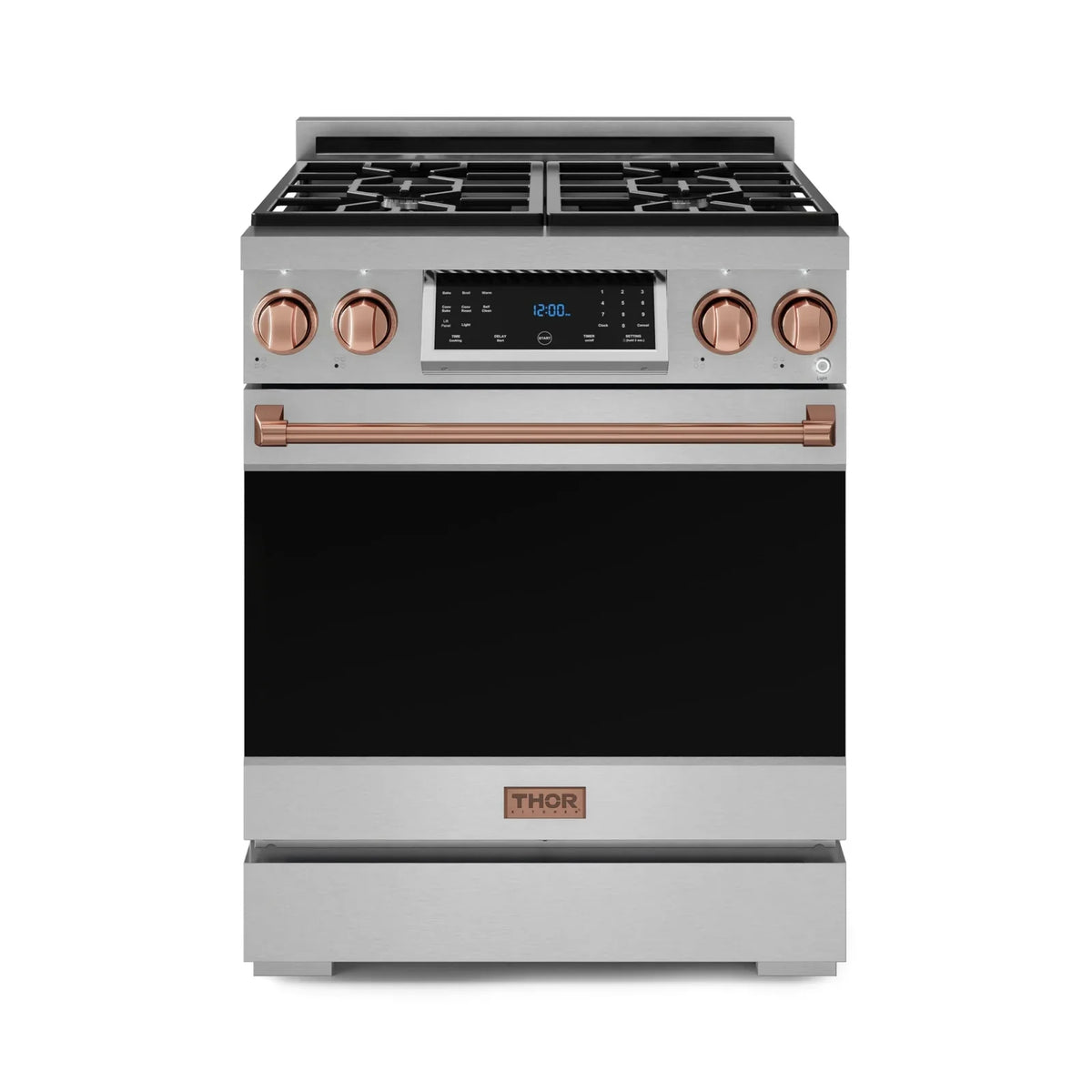 Thor Kitchen Gordon Ramsay Series 30-Inch Professional Liquid Propane/Gas Range with Tilt Panel Touch Control in Stainless Steel with Rose Gold Trim RSG30-RSG/RSG30LP-RSG - Gas Range - Thor Kitchen