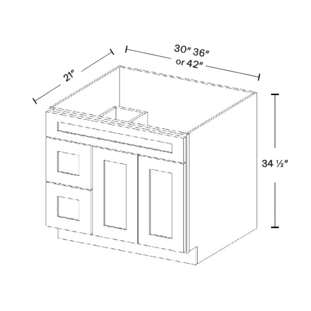 36" Modern Style Bathroom Vanity Sink Drawer Base Set with 2 Drawers V3621TDL