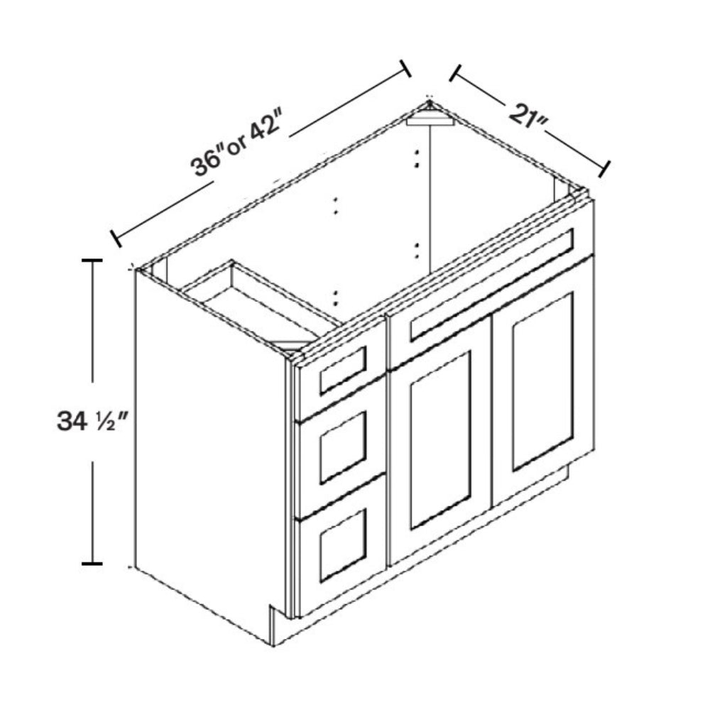 42" Modern Style Bathroom Vanity Sink Drawer Base Set with 3 Drawers V4221DL