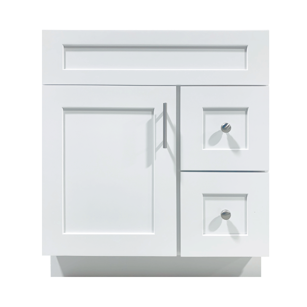 White Shaker Crown VSD30R 30 inch Solid Wood Bathroom Vanity with Quartz Top & Sink - RenoShop