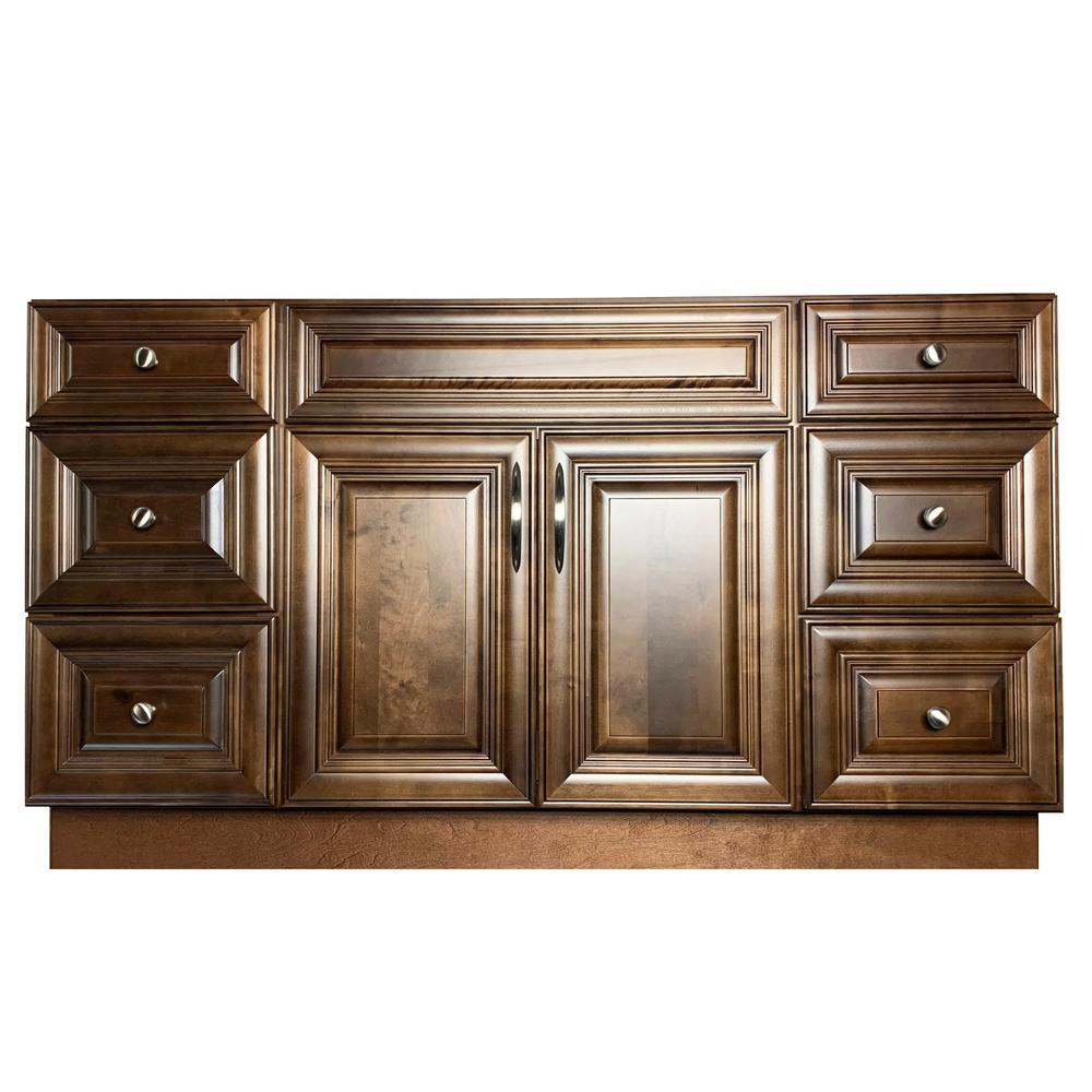 Crown VSD60D 60" Solid Wood Single Sink Bathroom Vanity with Quartz Top & Sink - RenoShop