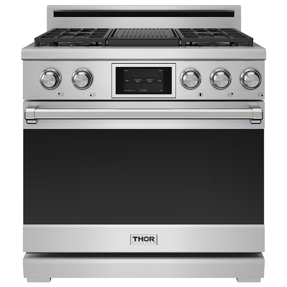 Thor Kitchen 36-Inch Professional Dual Fuel Range with Natural Gas 5 Burners Cooktop and 6.0 Cu. Ft. Electric Oven XRD36E - Gas Range - Thor Kitchen