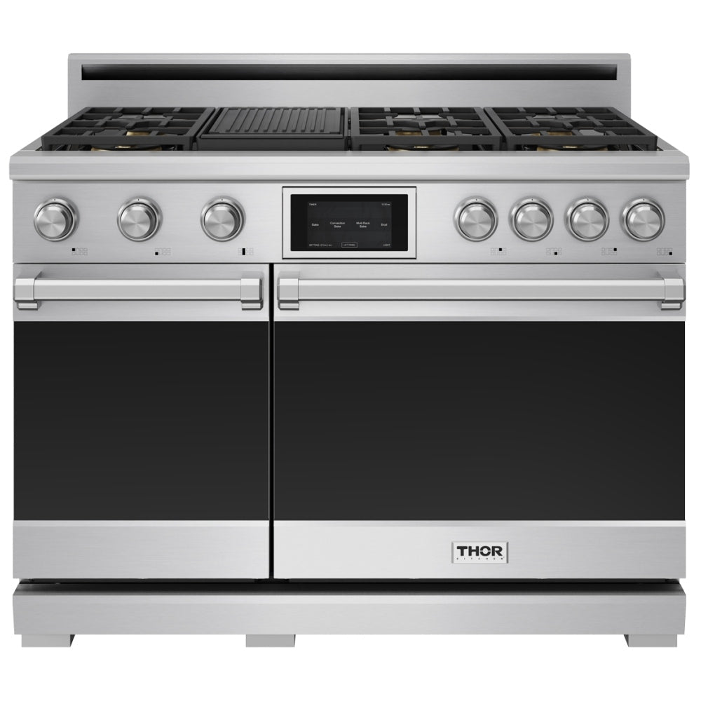 Thor Kitchen 48-Inch Professional Dual Fuel Range with Natural Gas 7 Burners Cooktop and 7.6 Cu. Ft. Electric Convection Oven XRD48E - Gas Range - Thor Kitchen