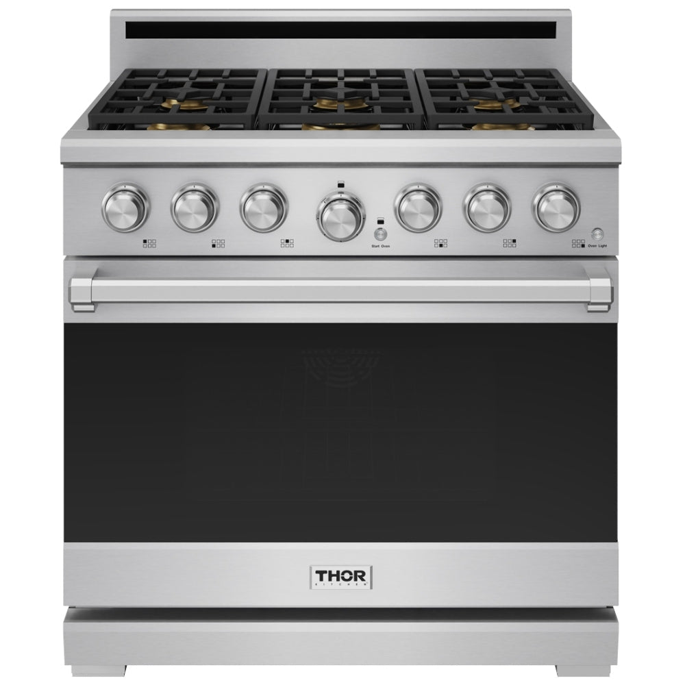 Thor Kitchen 36-Inch Professional Natural Gas Range with 6.0 Cu. Ft. Oven and 6 Cooktop Burners XRG36E - Gas Range - Thor Kitchen