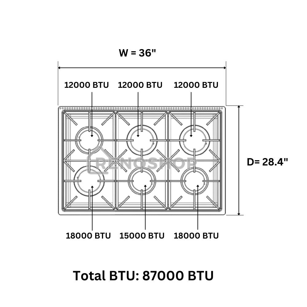 36"Professional Gas Range top in Stainless Steel HRT3618U