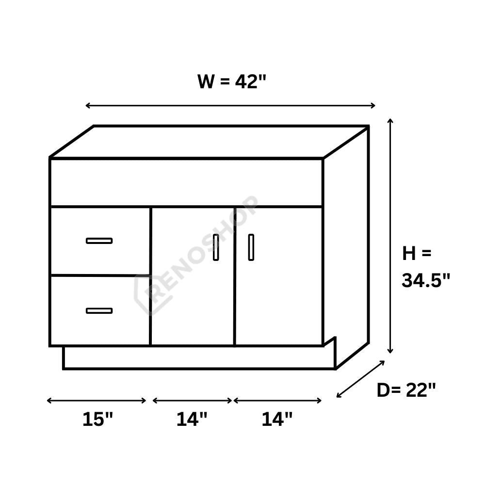 42 Inches Solid Wood Bathroom Vanity Cabinet Only VSD42L