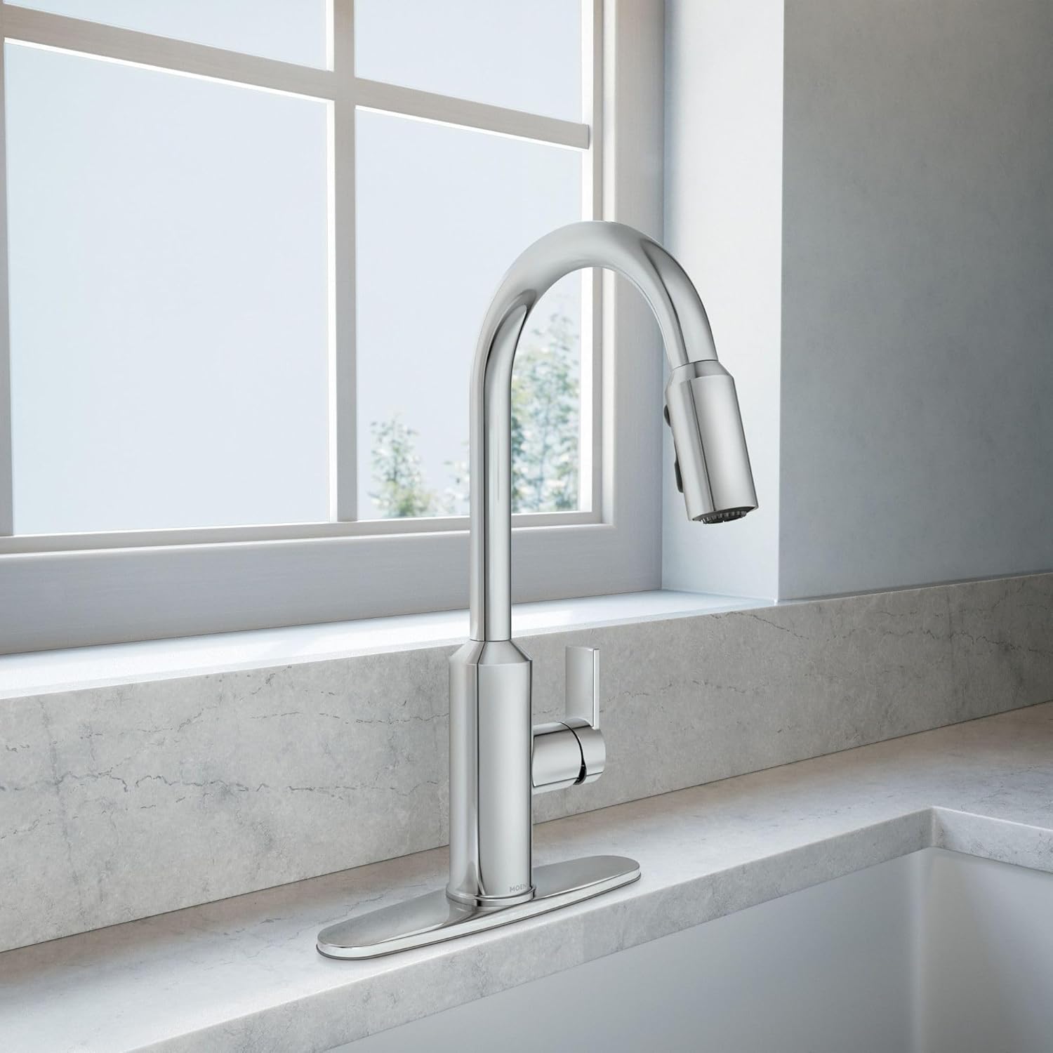 MOEN Meena Single-Handle Pull-Down Sprayer Kitchen Faucet with Power Clean and Reflex in Chrome 87270