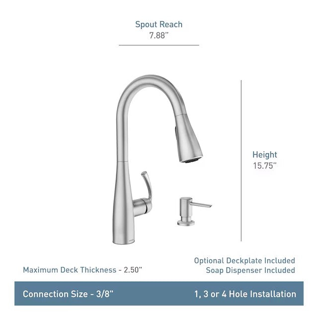 MOEN Essie Pull Down Kitchen Faucet/Tap with Soap Dispenser in Spot Resistant Stainless Steel 87014SRS