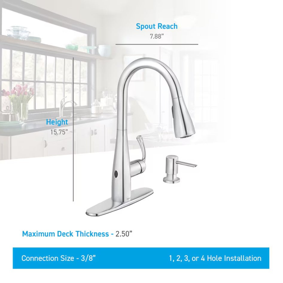 MOEN Essie Touchless Pull Down Kitchen Faucet/Tap with Soap Dispenser in Chrome - 87014EWC