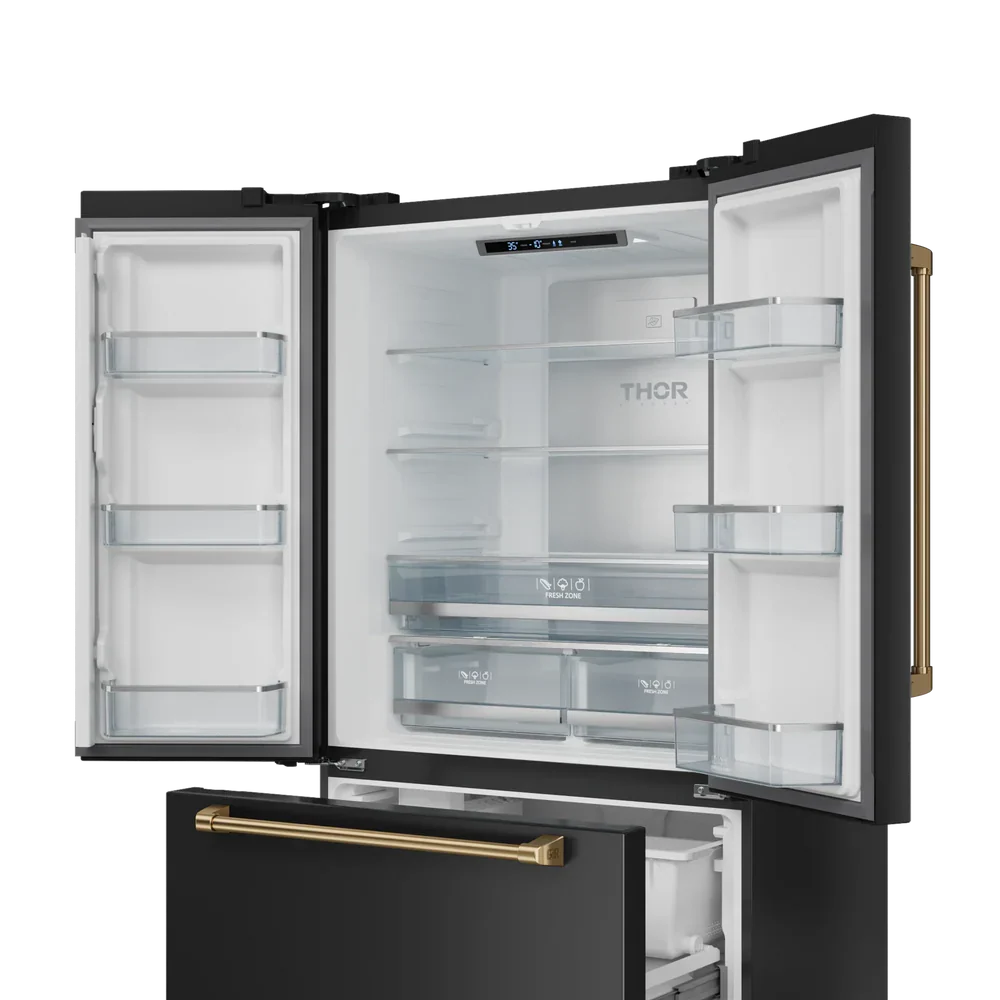 Thor Kitchen 36-Inch 20.3 cu ft French Door Counter Depth Refrigerator with Ice Maker in Black with Bronze Trim - RF3621CTD00-BRZ -  Refrigerators - Thor Kitchen