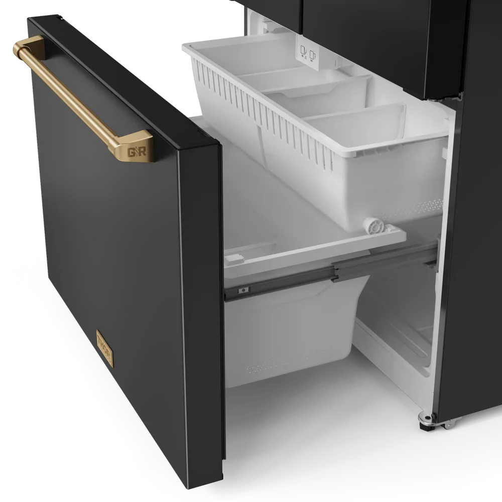 Thor Kitchen 36-Inch 20.3 cu ft French Door Counter Depth Refrigerator with Ice Maker in Black with Bronze Trim - RF3621CTD00-BRZ -  Refrigerators - Thor Kitchen