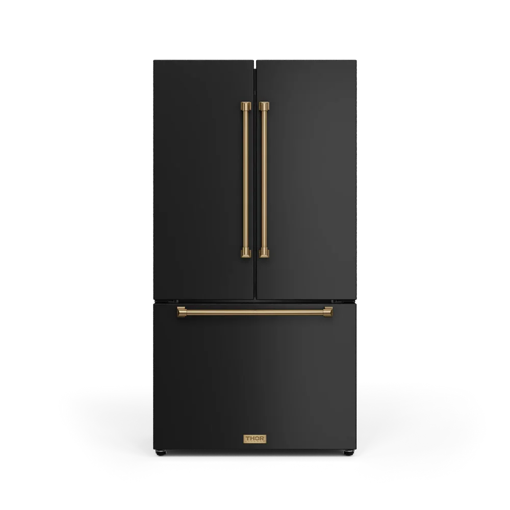 Thor Kitchen 36-Inch 20.3 cu ft French Door Counter Depth Refrigerator with Ice Maker in Black with Bronze Trim - RF3621CTD00-BRZ -  Refrigerators - Thor Kitchen