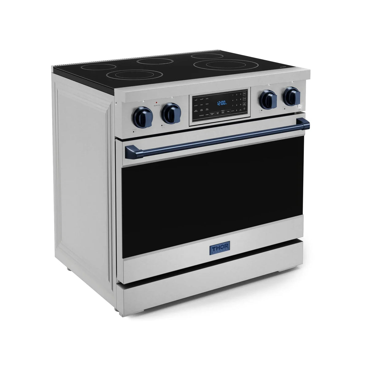 Thor Kitchen Gordon Ramsay Series 36-Inch Professional Electric Range with Tilt Panel Touch Control in Stainless Steel with Navy Blue Trim RSE36-BLU -  Electric Range - Thor Kitchen