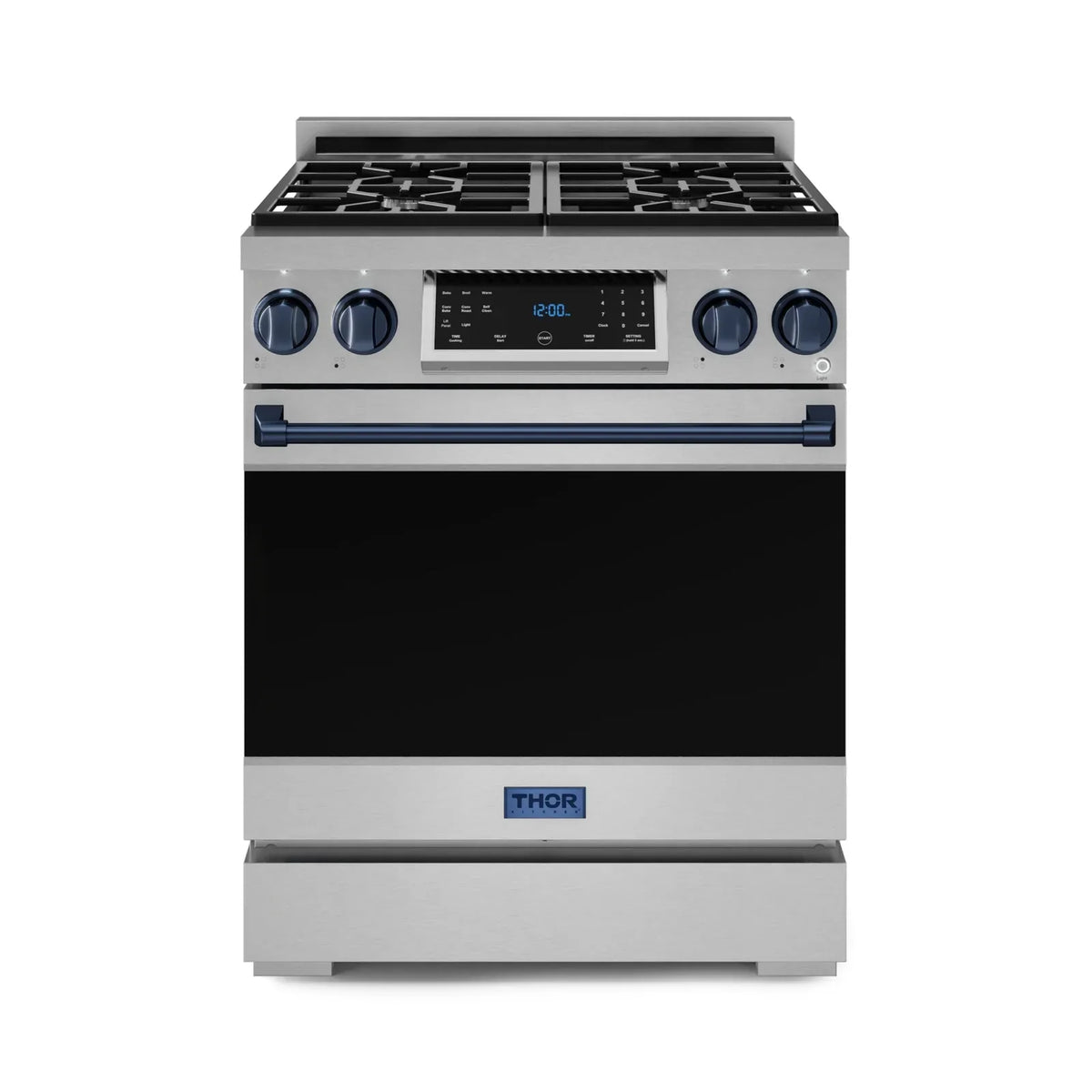Thor Kitchen Gordon Ramsay Series 30-Inch Professional Liquid Propane/Gas Range with Tilt Panel Touch Control in Stainless Steel with Navy Blue Trim RSG30-BLU/RSG30LP-BLU -  Gas Range - Thor Kitchen