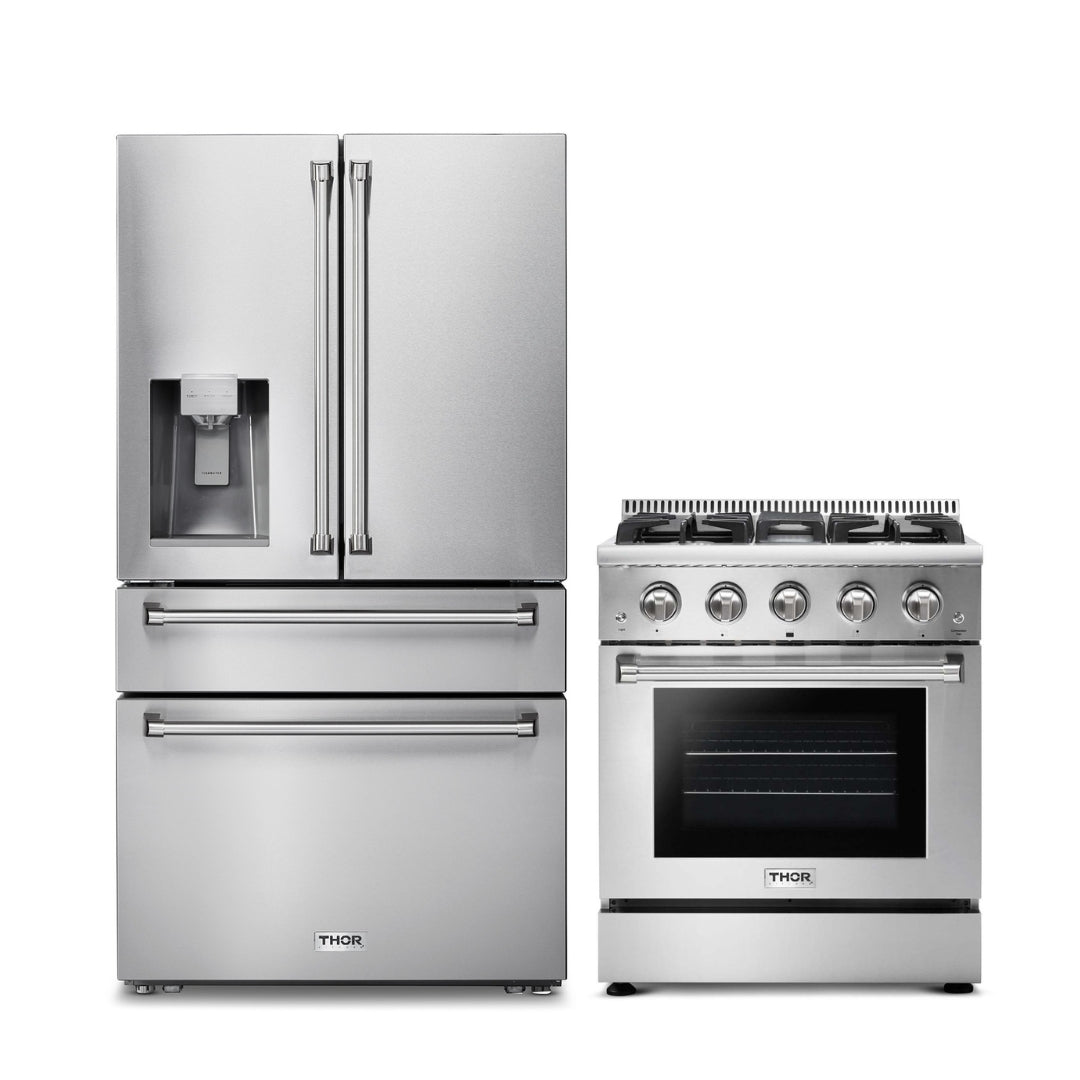 2-PC Thor Kitchen Bundle Set: 36" French Door Refrigerator + 30" Gas Range -   - Thor Kitchen