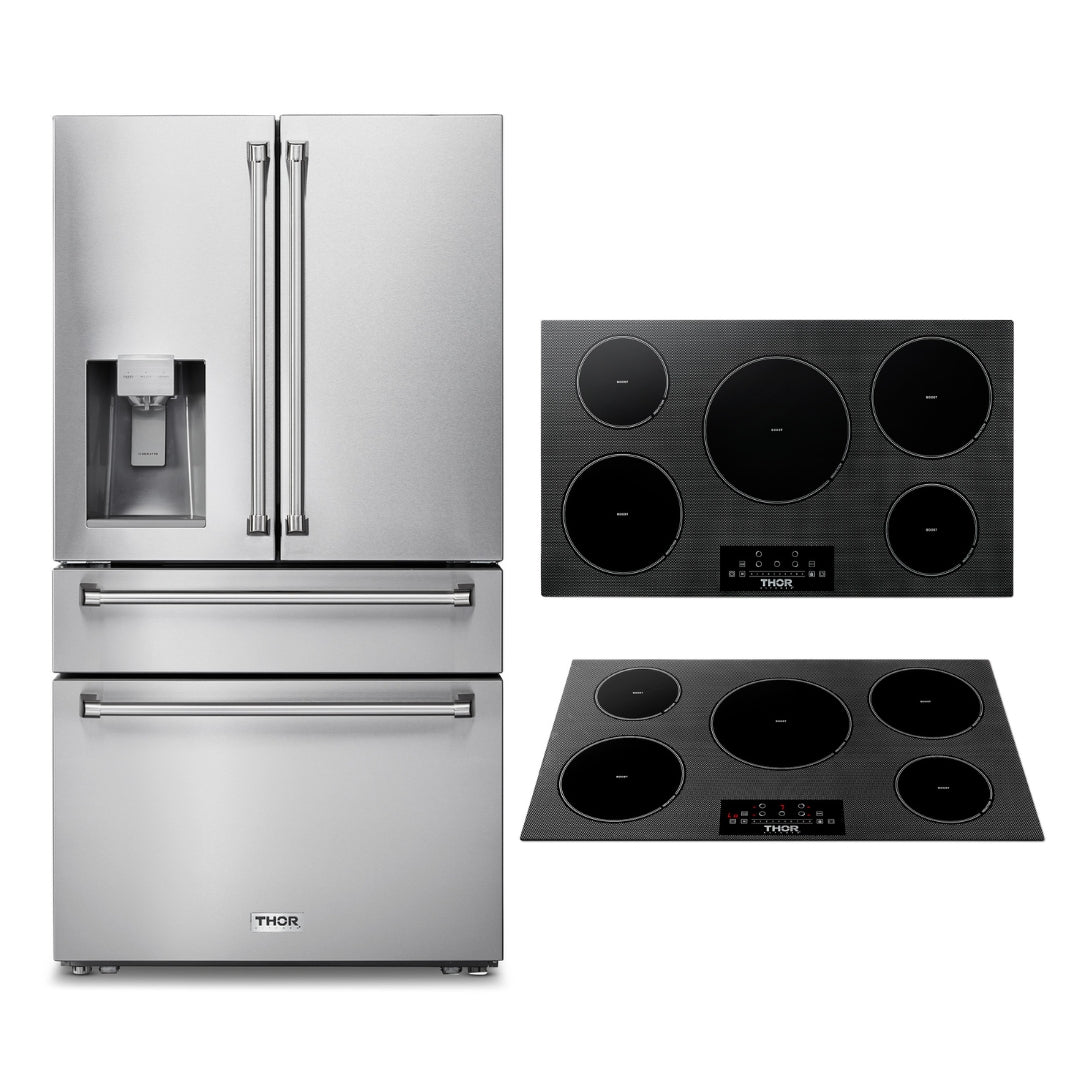 2-PC Thor Kitchen Bundle Set: 36" French Door Refrigerator + 36" Induction Cooktop -   - Thor Kitchen