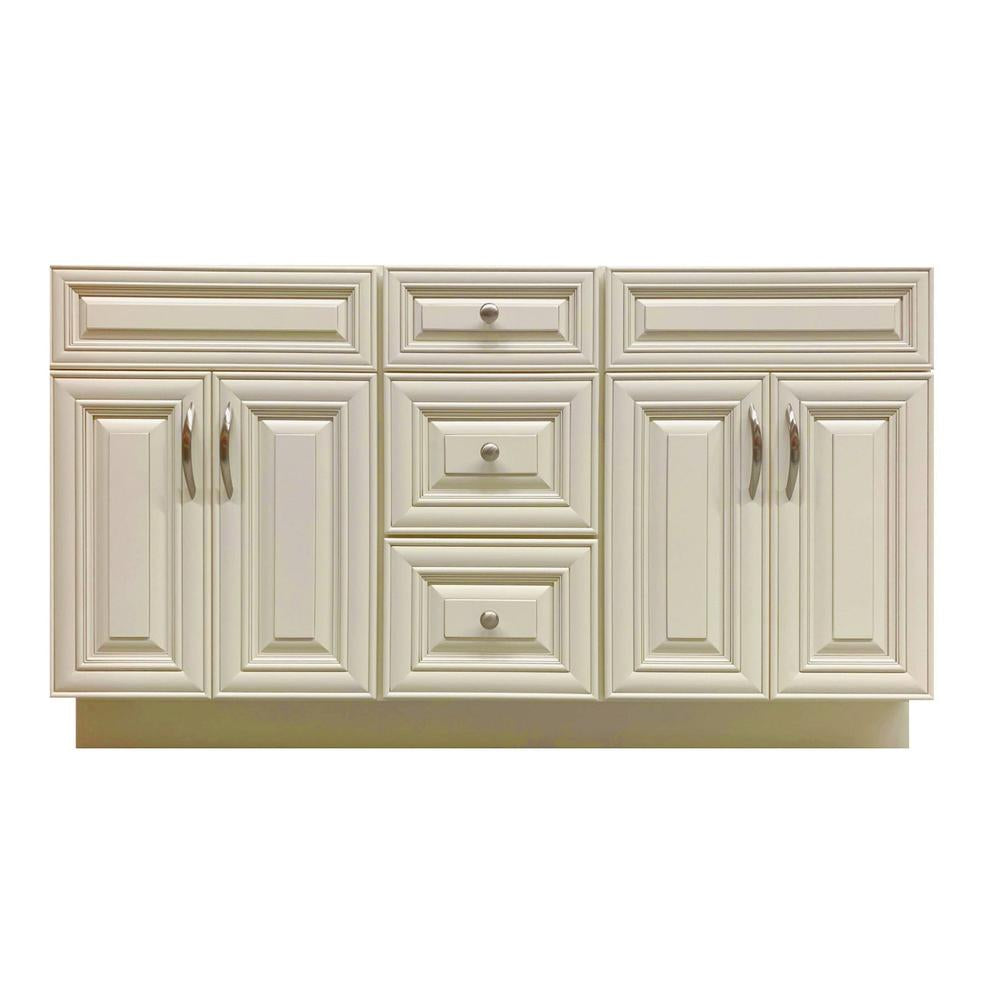 Crown VSD60DD 60" Solid Wood Double Sink Bathroom Vanity with Quartz Top & Sink - RenoShop