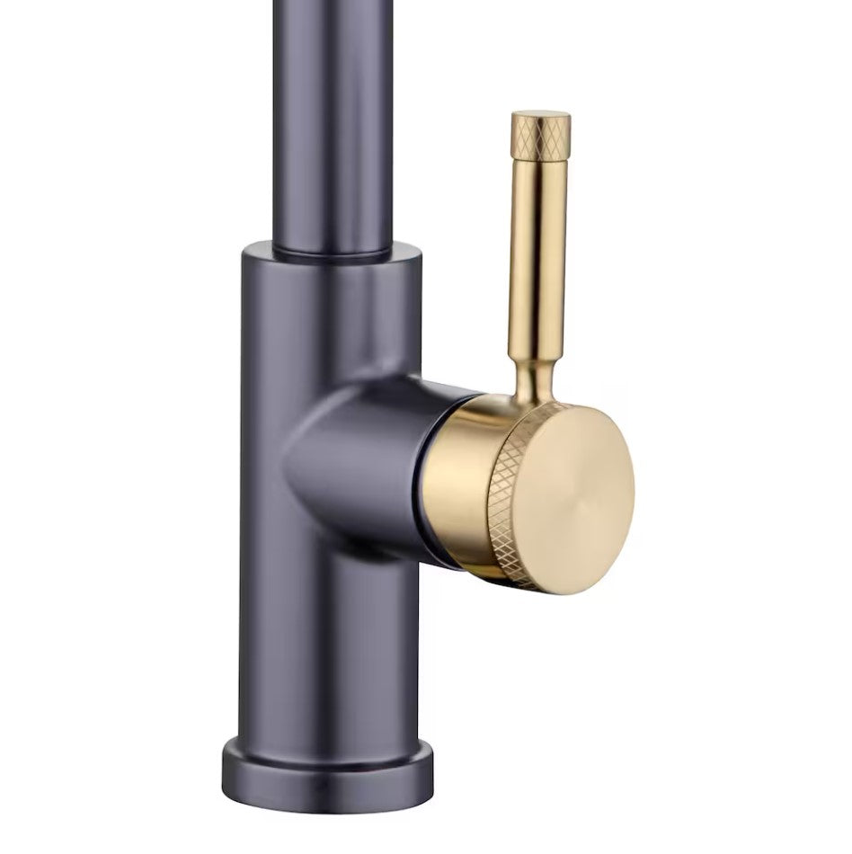 Glacier Bay Parnell Single-Handle Pull-Down Sprayer with TurboSpray and FastMount Kitchen Faucet in Matte Black and Matte Gold 1001-785-155